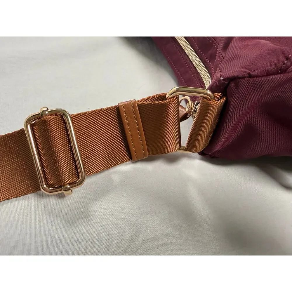 Nordace Siena Hobo Crossbody Bag Purse Burgundy RFID Travel Brown Strap